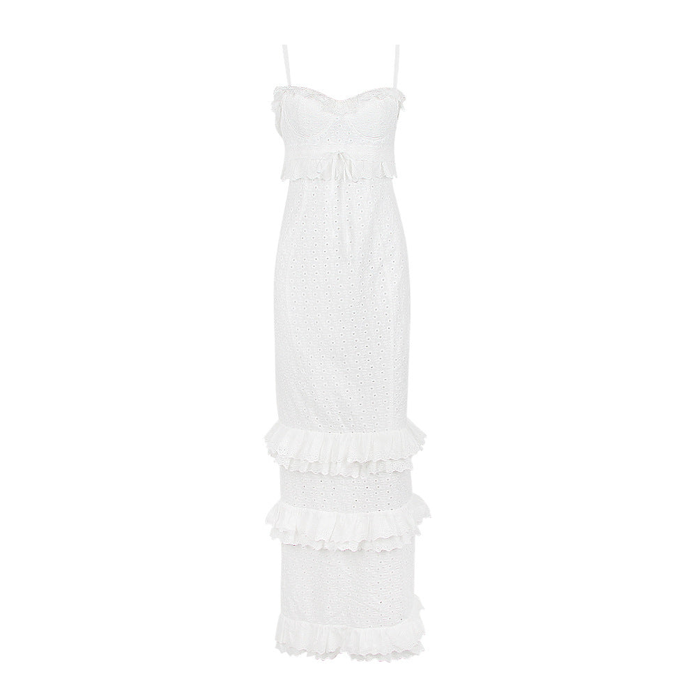 Sexy Dress White Crocheted Sling Length Slim French Dresses