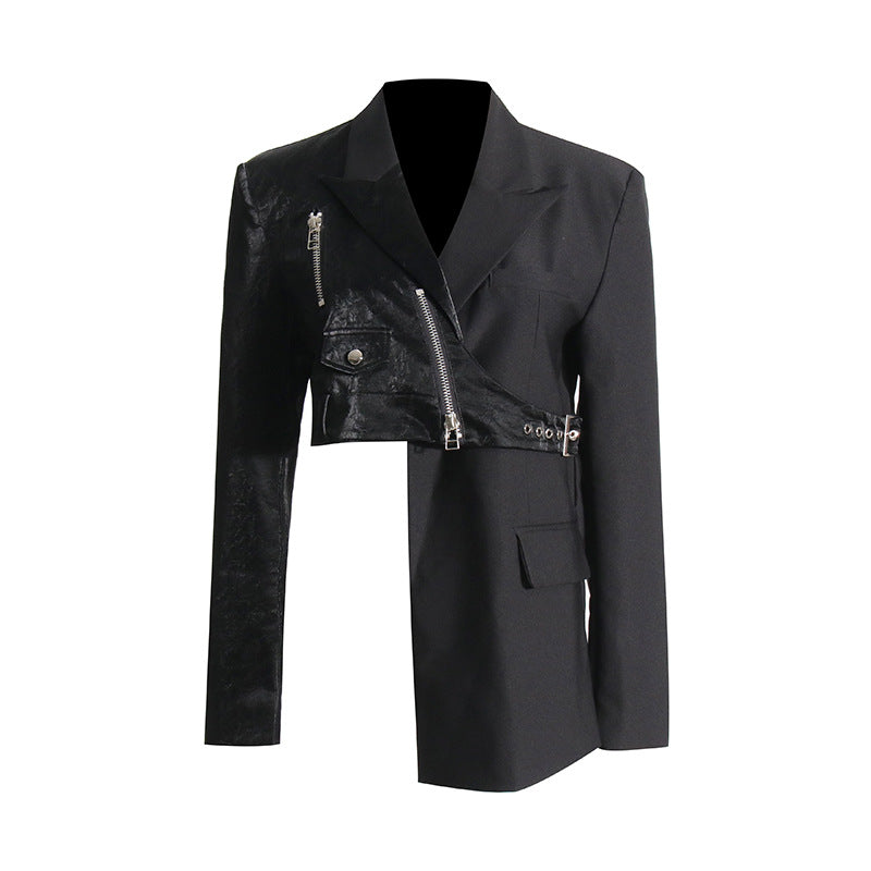 2024 Spring New Street Hipster Motorcycle Irregular Suit Jacket Women Waist Slim Suit Top Coat
