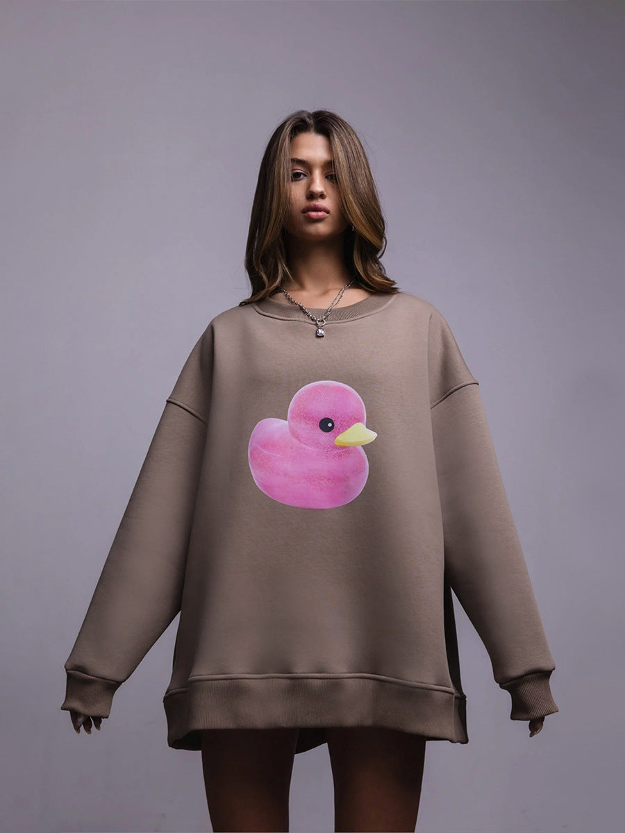Duck pattern round neck sweater women's simple casual loose printed sweater