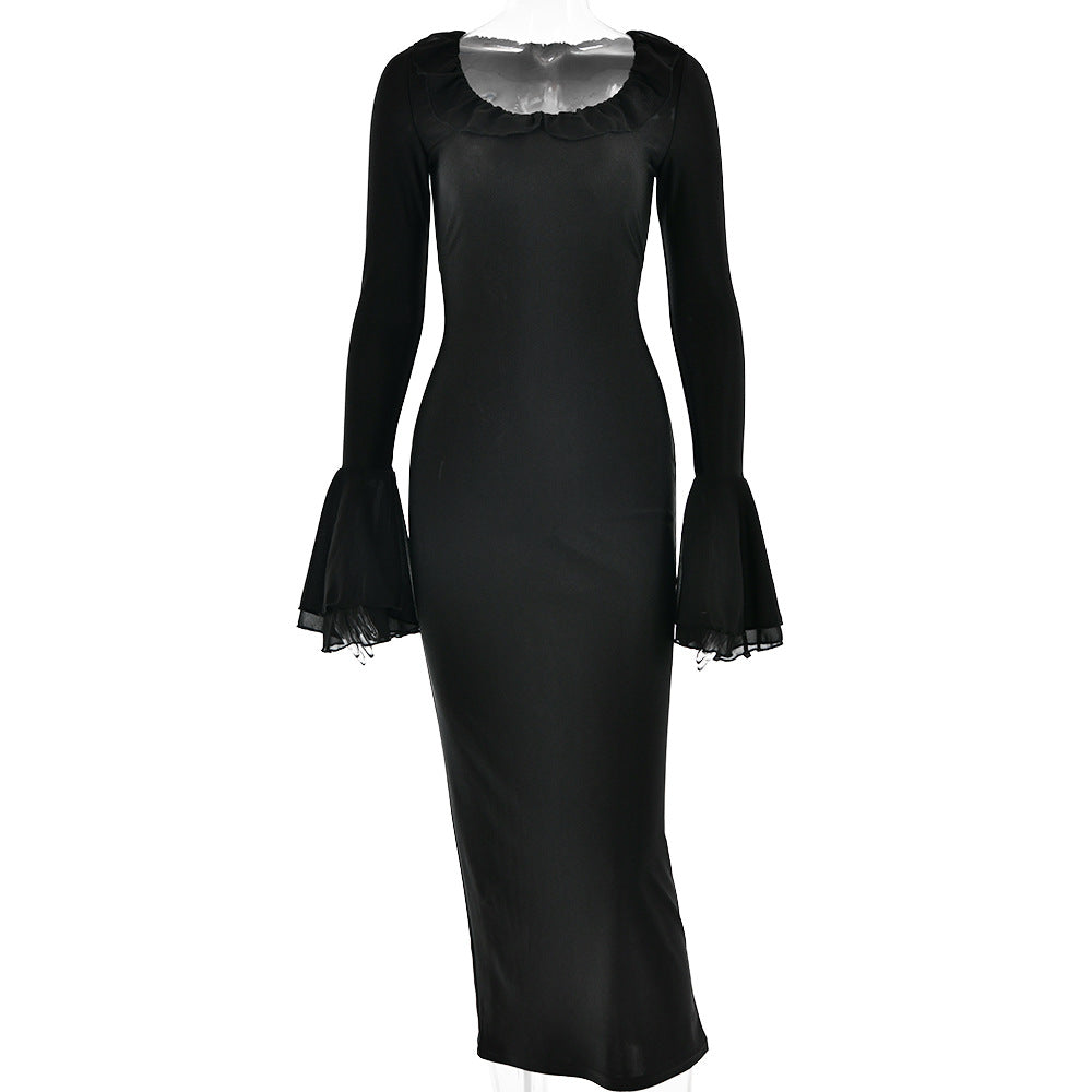 Autumn new bell sleeve dress women's fashion sexy hot girl high waist fishtail skirt