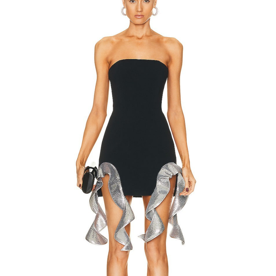 Gothic Black Dress Irregular Hem Sexy Bandage One-Piece