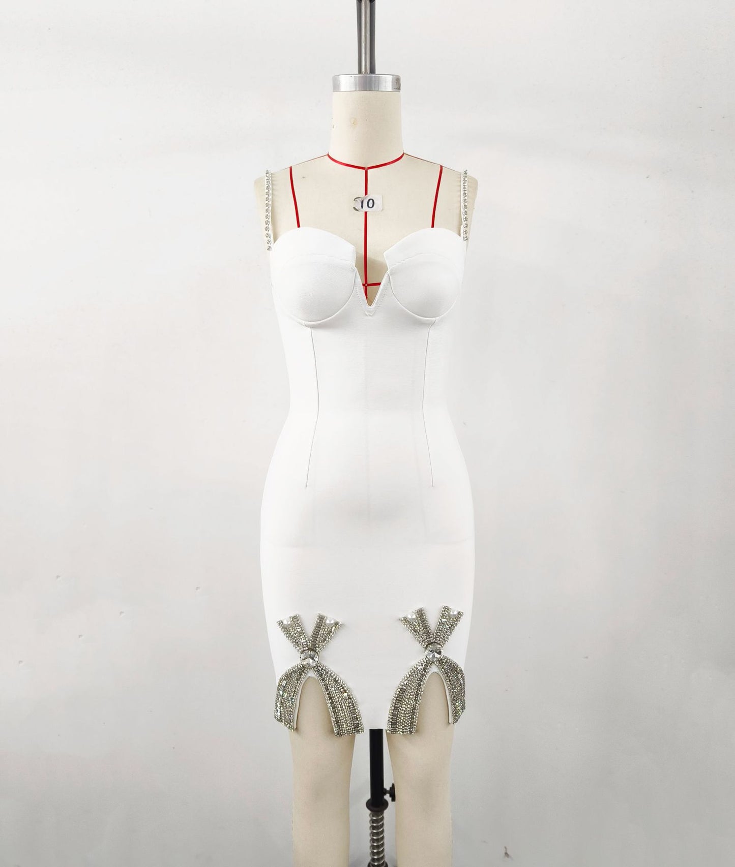 Bow Studded Diamond Women Bandage Dress Evening Gown Party