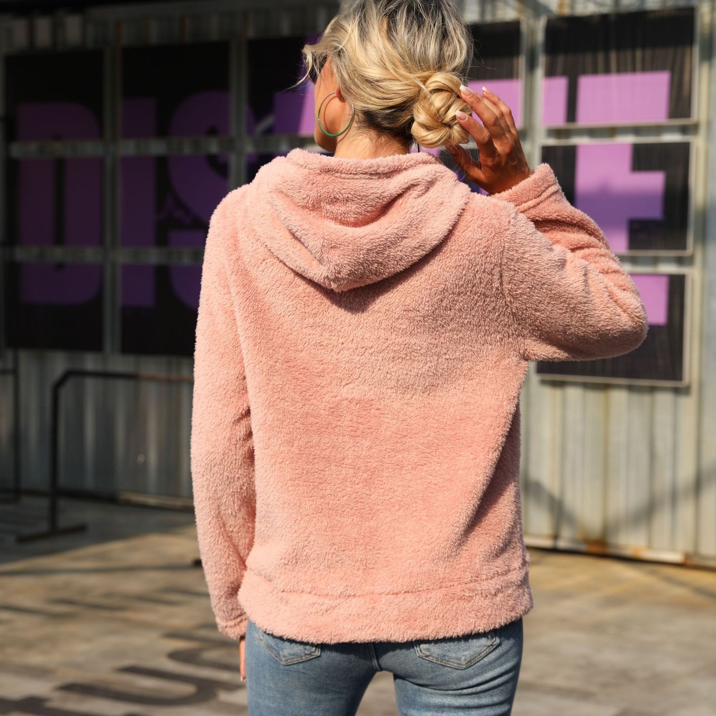 Casual cute women's autumn clothing hooded long sleeve pullover loose double-sided velvet bear pattern sweater