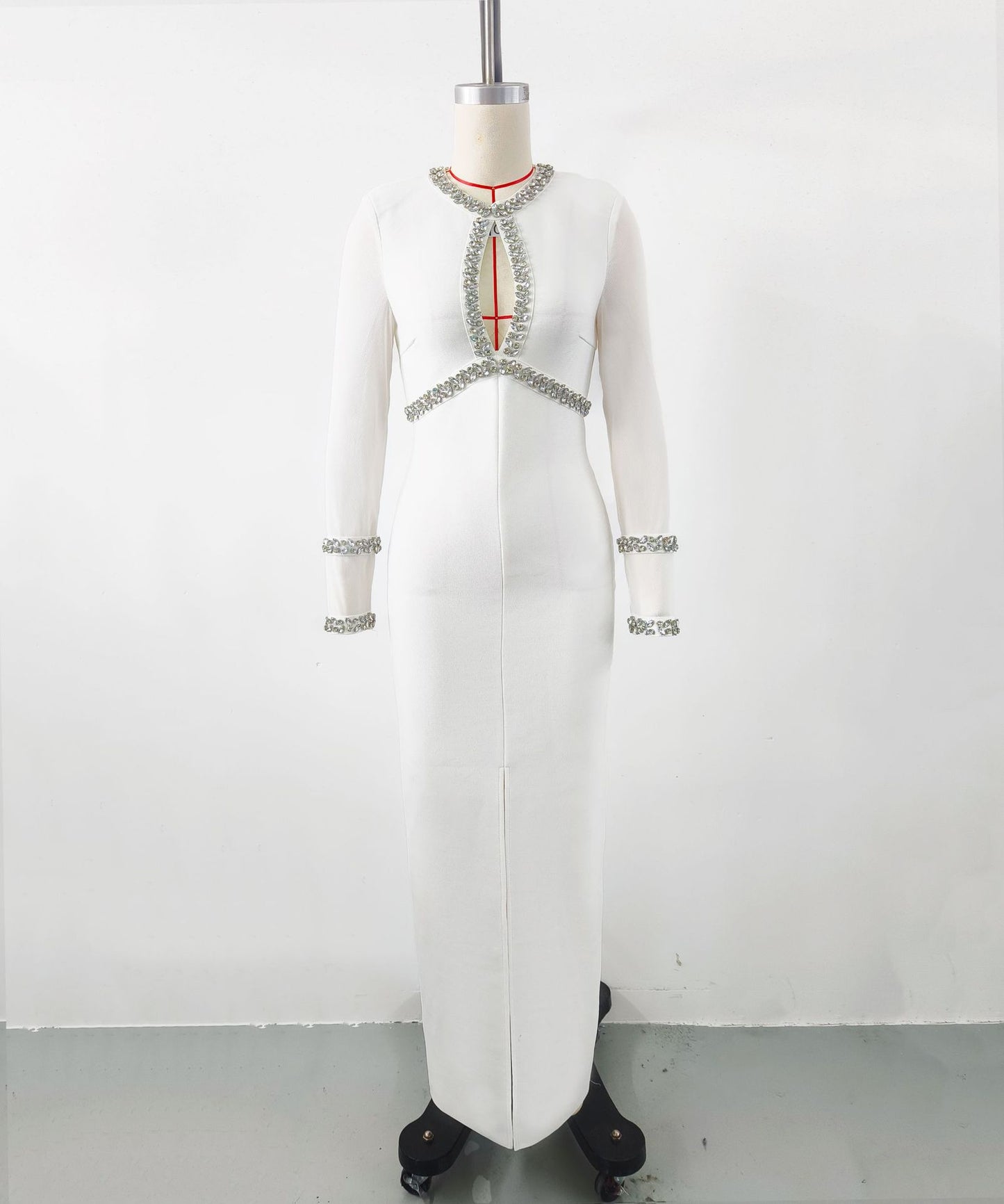 Autumn Winter Diamond Studded Hollow Waist Bandage Dress