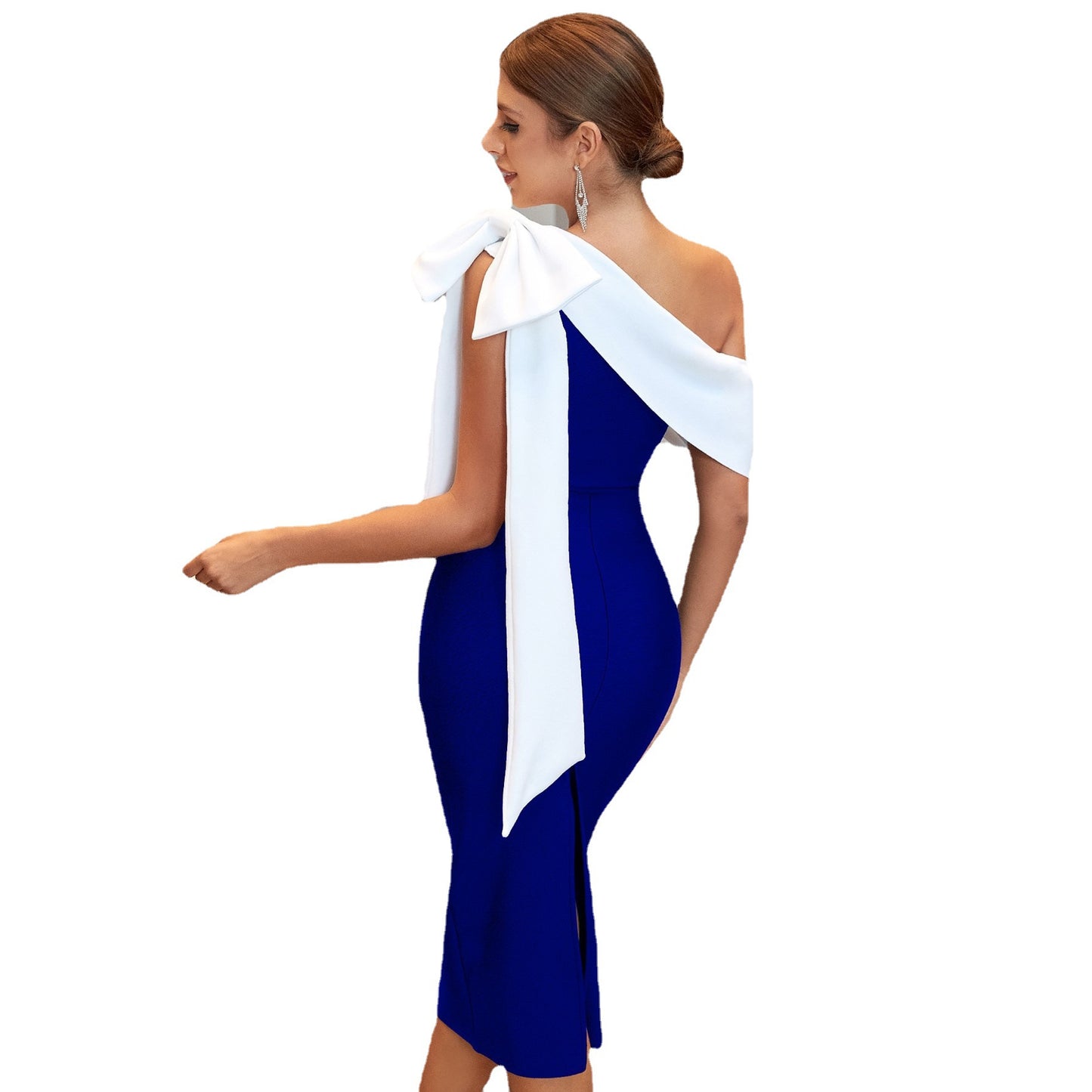 Sexy Oblique Shoulder Bow Bandage Skinny Sheath Party Dress