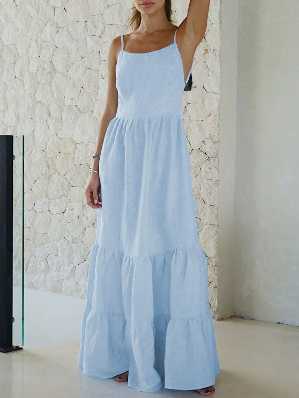Backless Spaghetti Strap Maxi White Dress
