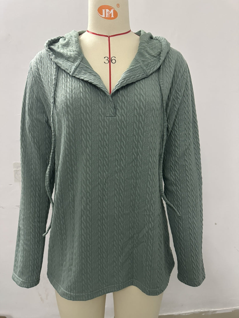 Autumn and Winter new solid color hooded loose long sleeves sweaters women's clothing