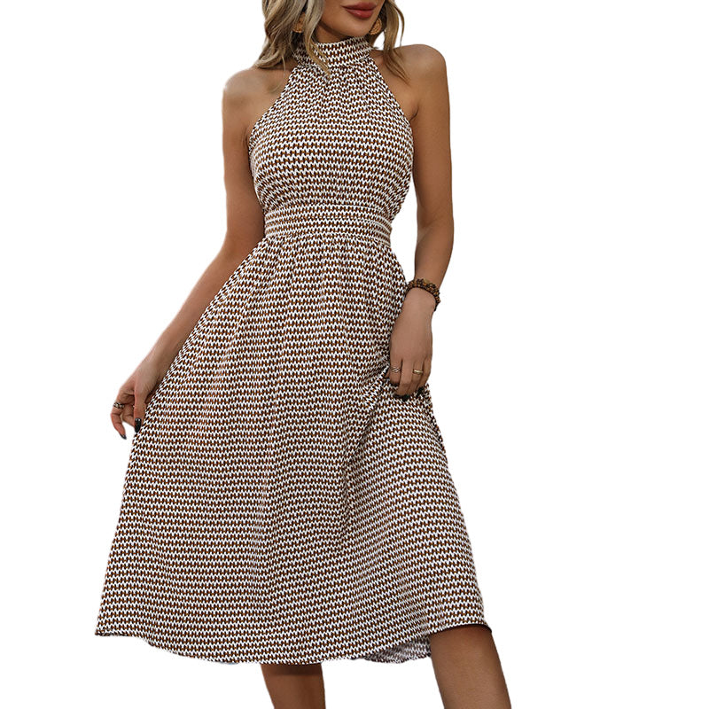 2025 new European, American summer cross-border high-waisted ethnic style printed neck dress