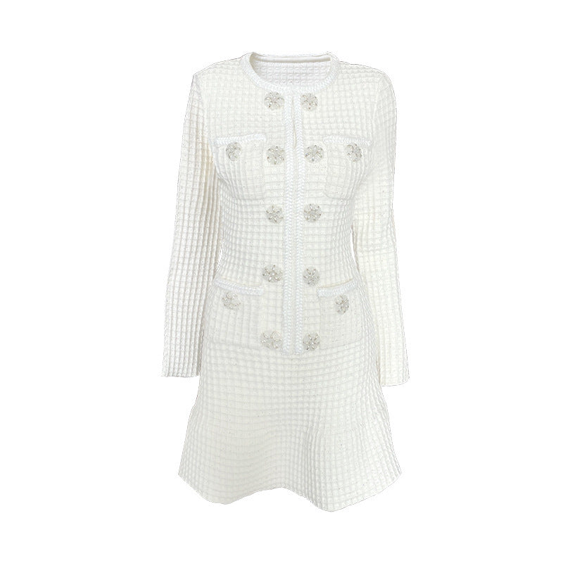 Xiaoxiangfeng design lotus leaf edge slim-fitting mini knitted dress