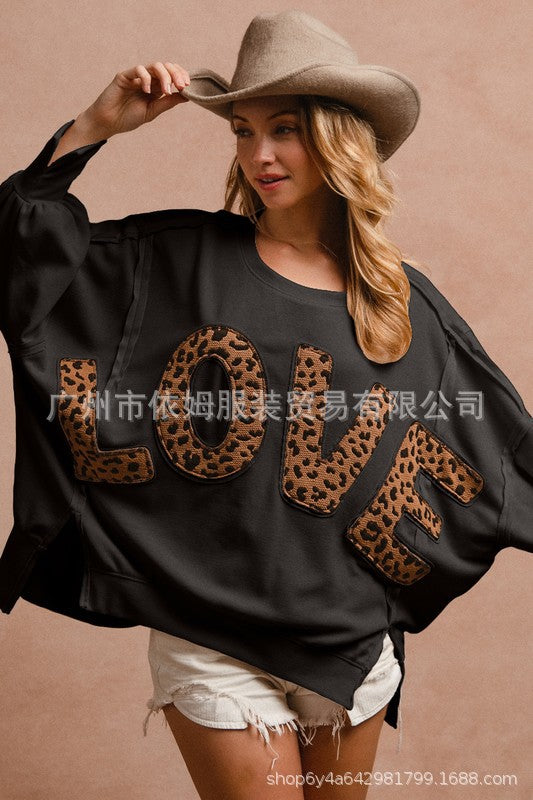 Spring new women's clothing letter embroidered splicing sweater loose casual top