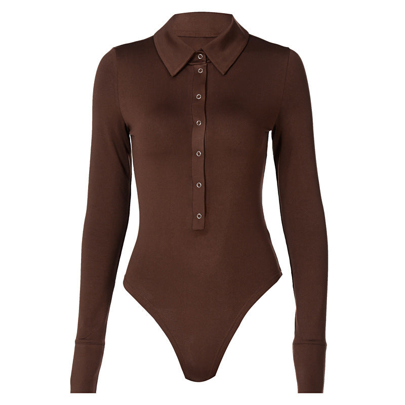 New women's sexy button-down lapel long-sleeved onesie