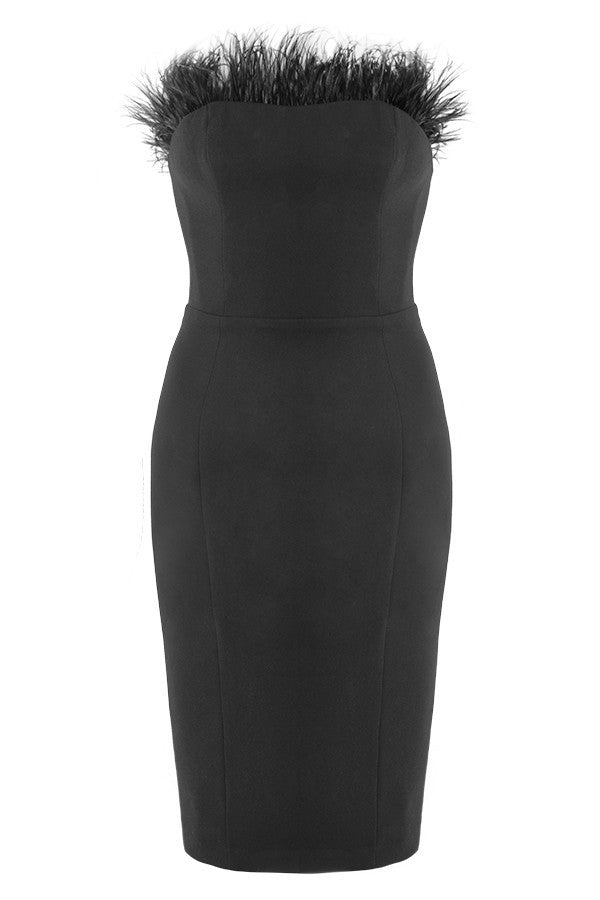 Women's Fluffy Feather Strapless White Bandage Evening Dress