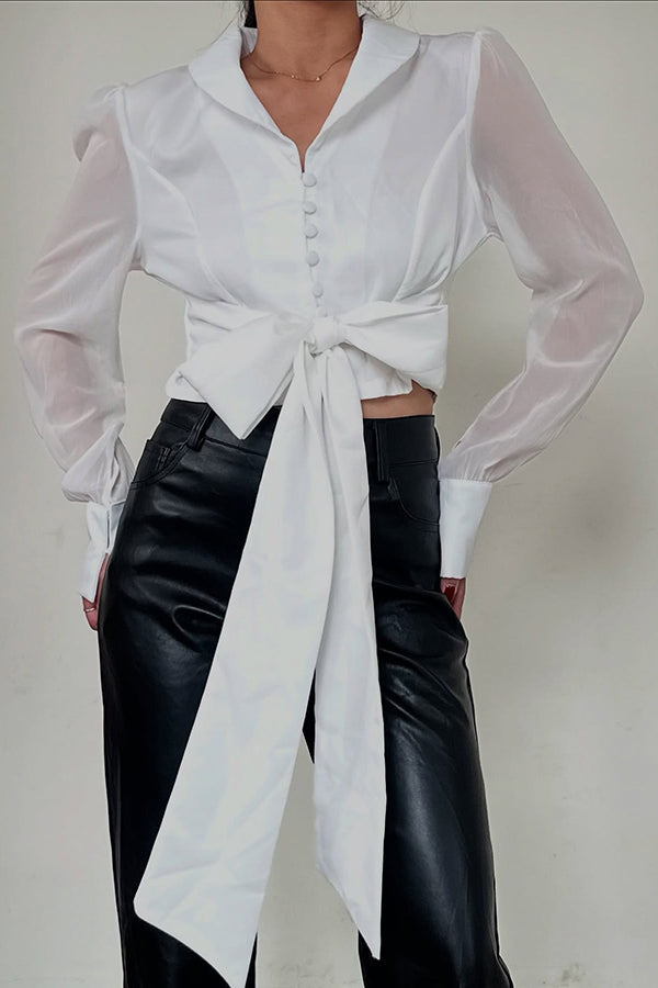 Chic Button Up Tie Front Blouse