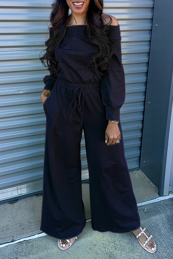 Casual Off Shoulder Drawstring Fluorescent Jumpsuit