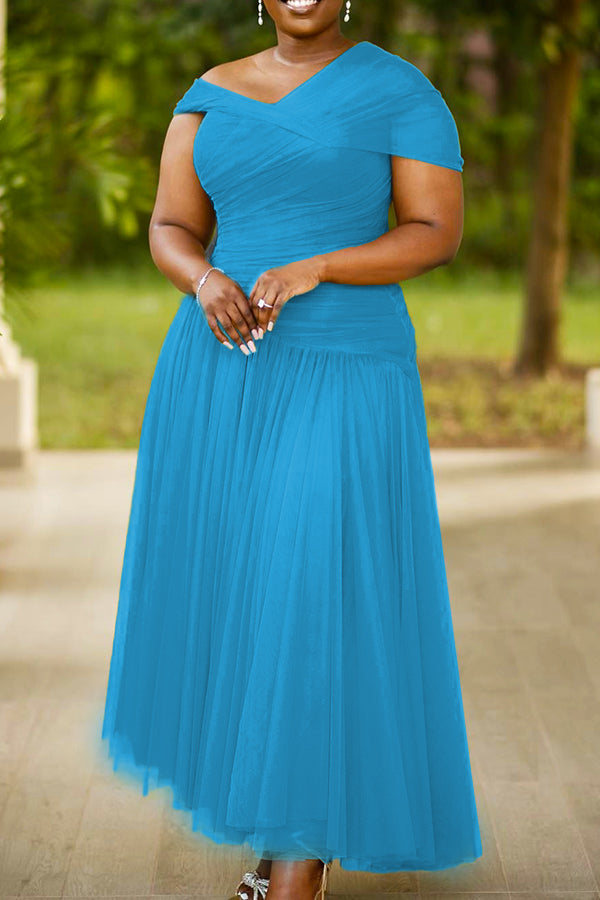 Elegant Ruched Mesh Overlay Midi Dress