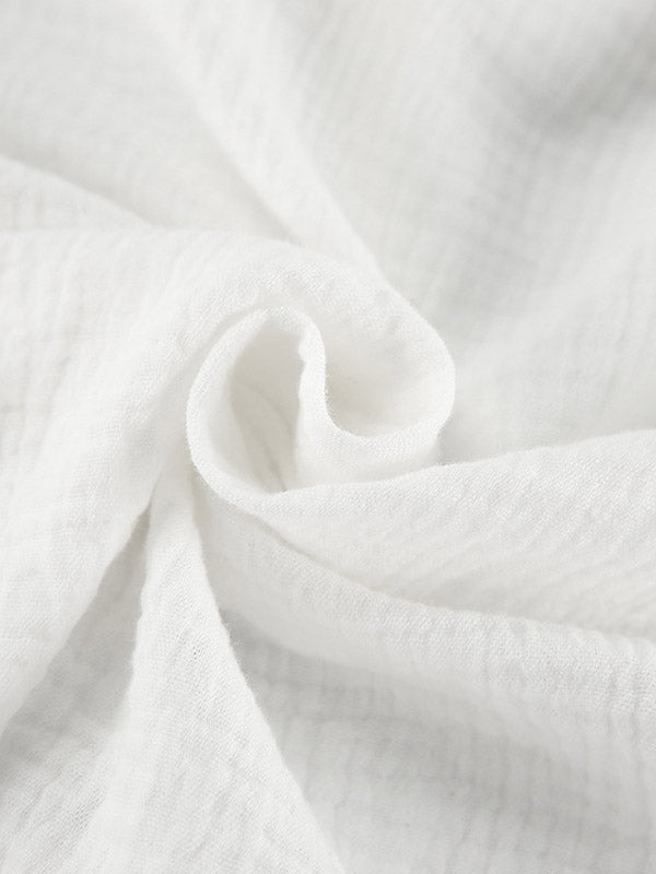 Loose Puff Sleeves Pleated Solid Color Split-Joint V-Neck Blouses&Shirts Tops