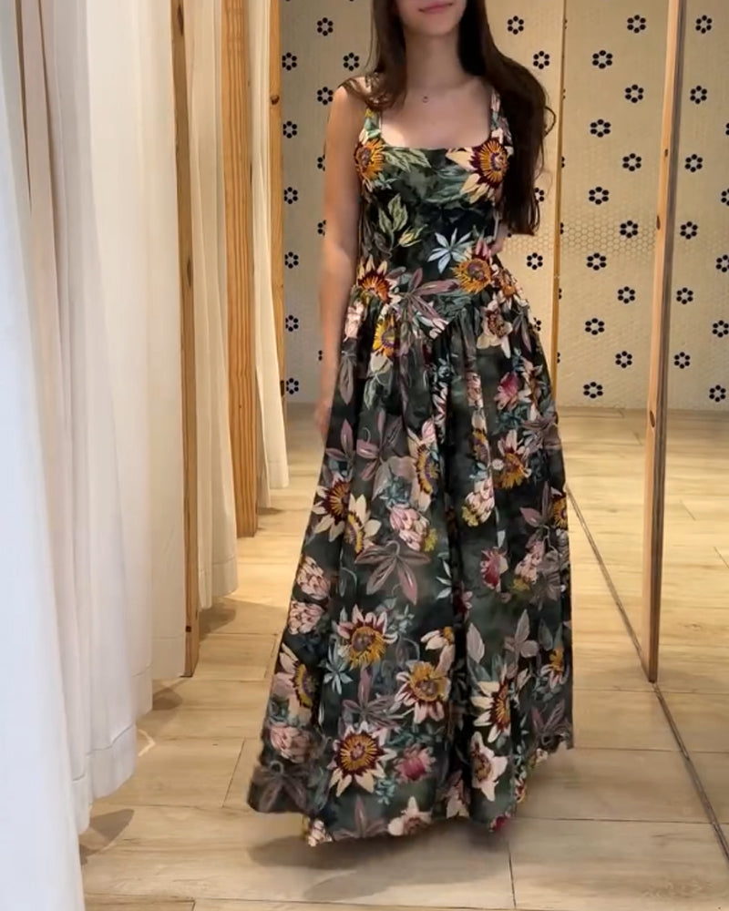 Elegant Floral Print Sling Dress
