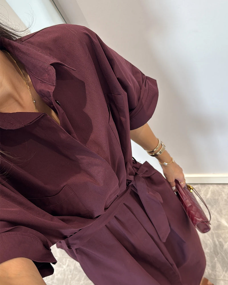 Casual Solid Lapel Dress