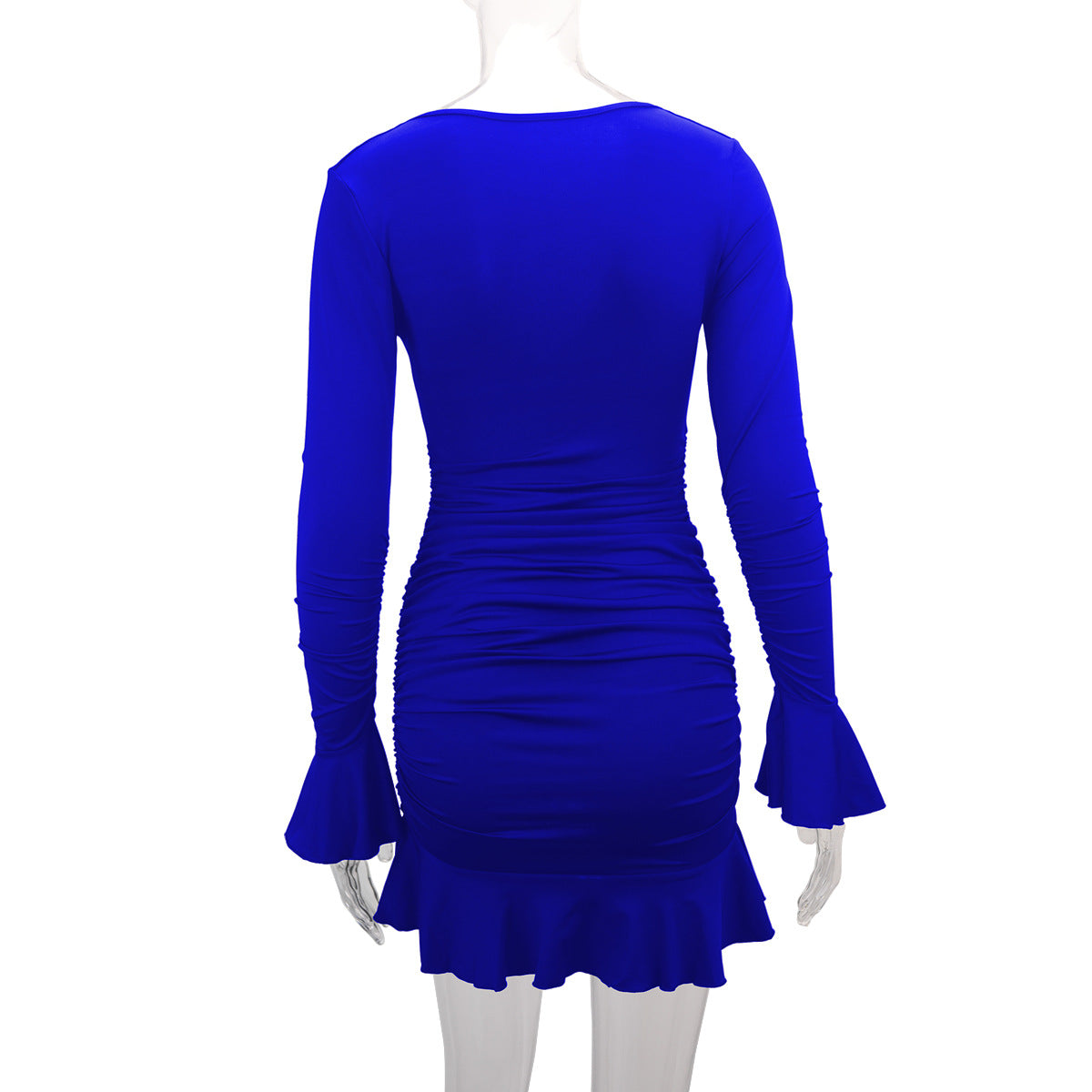 Sexy dress deep V-neck ruffle pleated bodycon women dresses