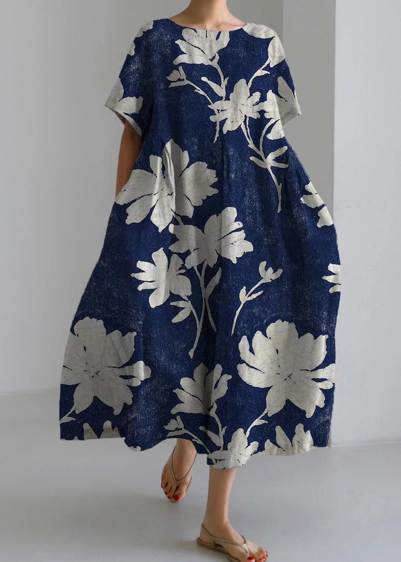 Casual Floral Print Short Sleeve Maxi Dress