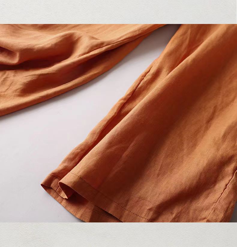 Cotton and linen thin embroidered casual pants