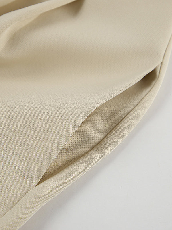 High Waisted Loose Pleated Pockets Solid Color Suit Pants Trousers