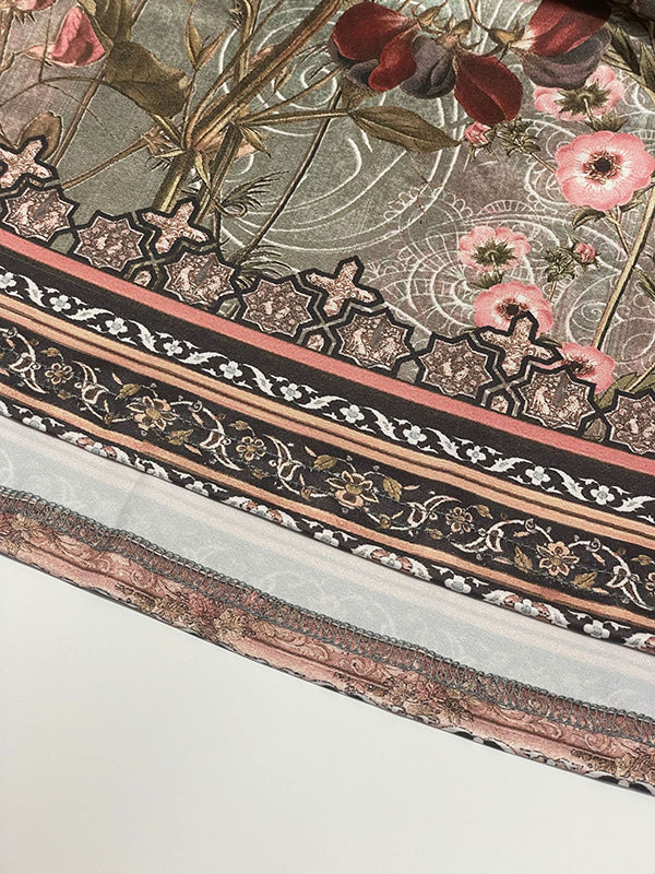 A-line Long Sleeves Flower Print Pleated Split-Joint Round-neck Mini Dresses