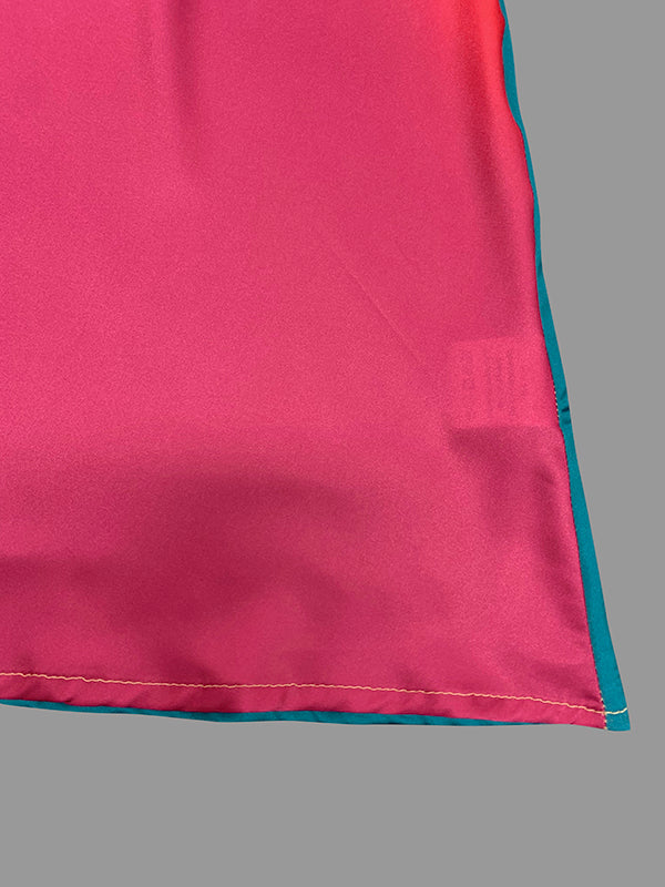 A-Line Long Sleeves Colorful Contrast Color Pockets Tied Waist Round-Neck Maxi Dresses