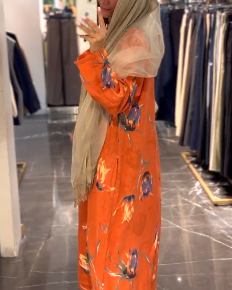 Casual V-Neck Loose Printed Dress