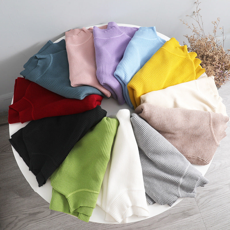 Pure Color half collar sweater autumn and winter women's slim knit bottoming shirt