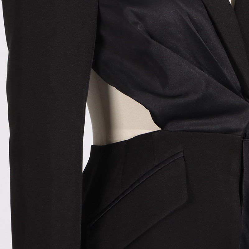 2024 summer new fashion sexy V-neck exposed waist bow stitching design lace-up waist suit jacket women