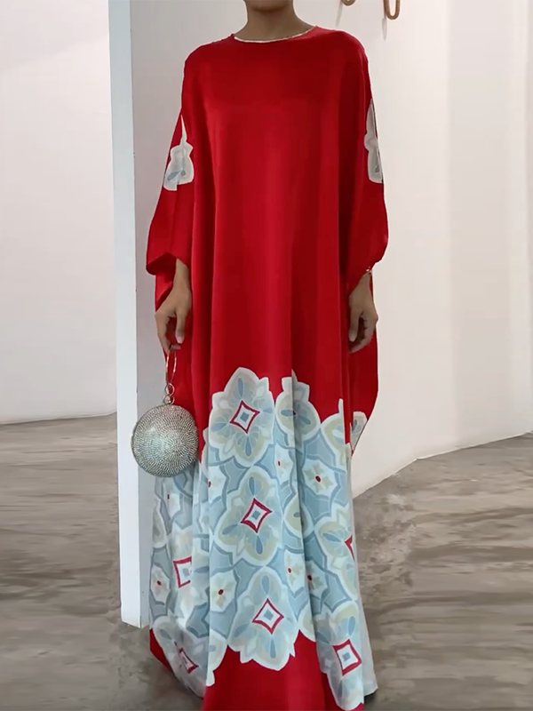 Loose Printed Round-Neck Maxi Dresses