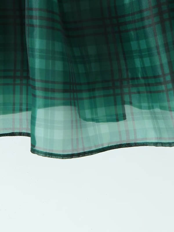 A-Line High Waisted Plaid Pleated Square-Neck Mini Dresses