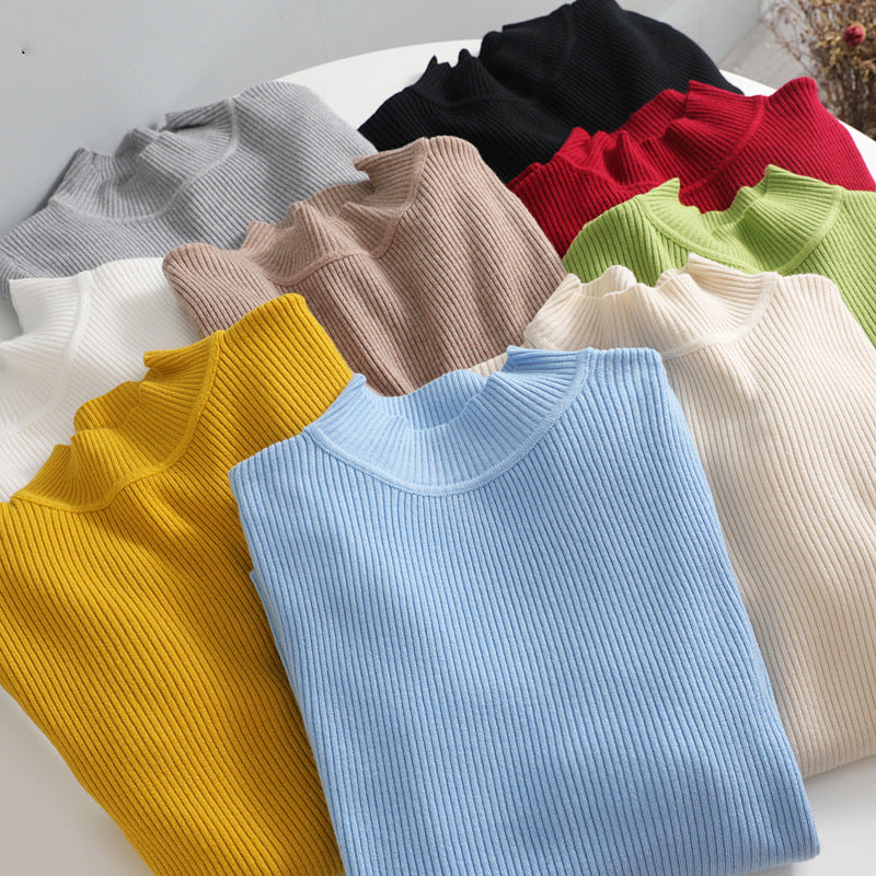 Pure Color half collar sweater autumn and winter women's slim knit bottoming shirt