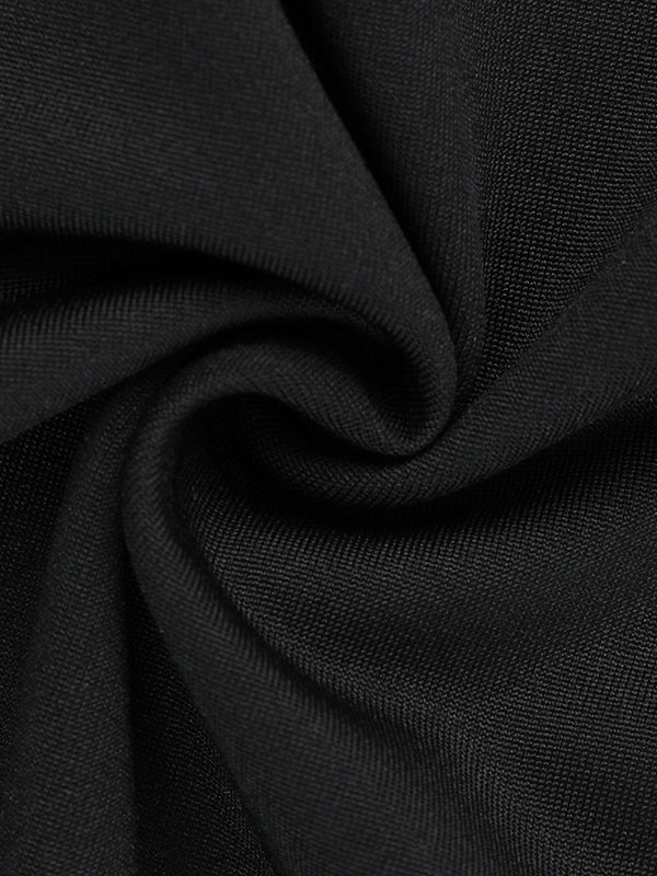 Long Sleeves Skinny Contrast Color Pleated Split-Joint Round-Neck Mini Dresses