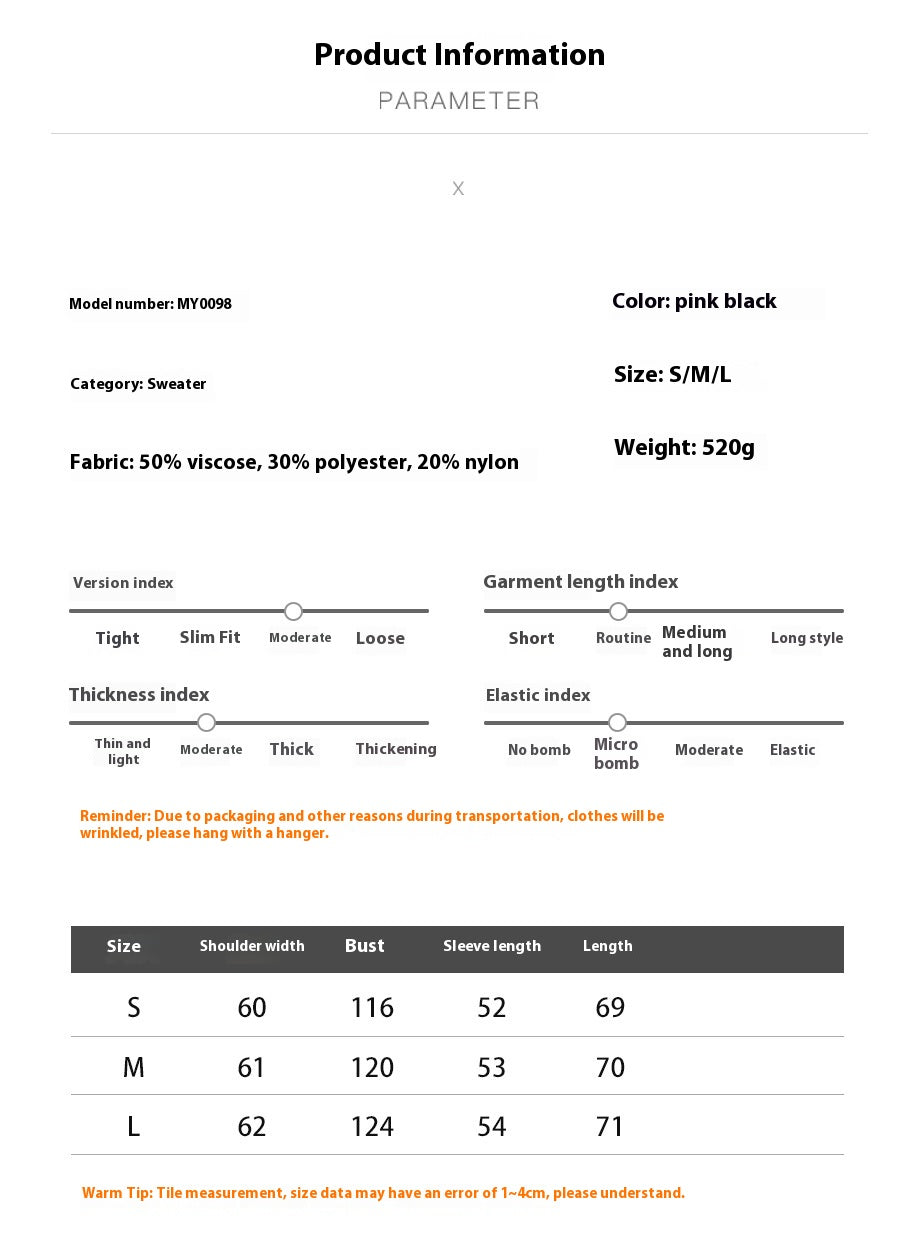 Rose sweater autumn and winter women's loose round neck pullover knitted top