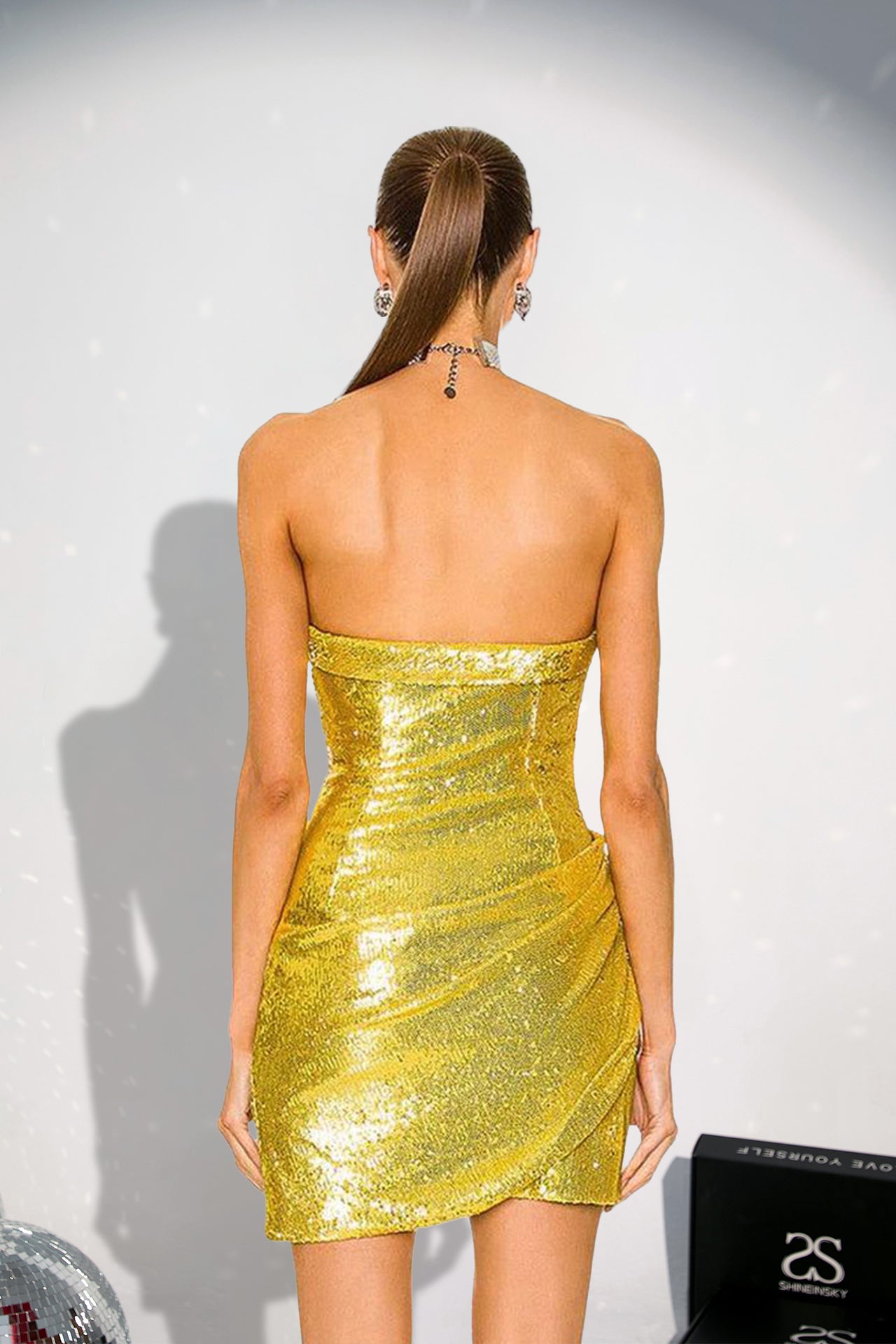 Zaria Gold Sequined Ruched Mini Dress