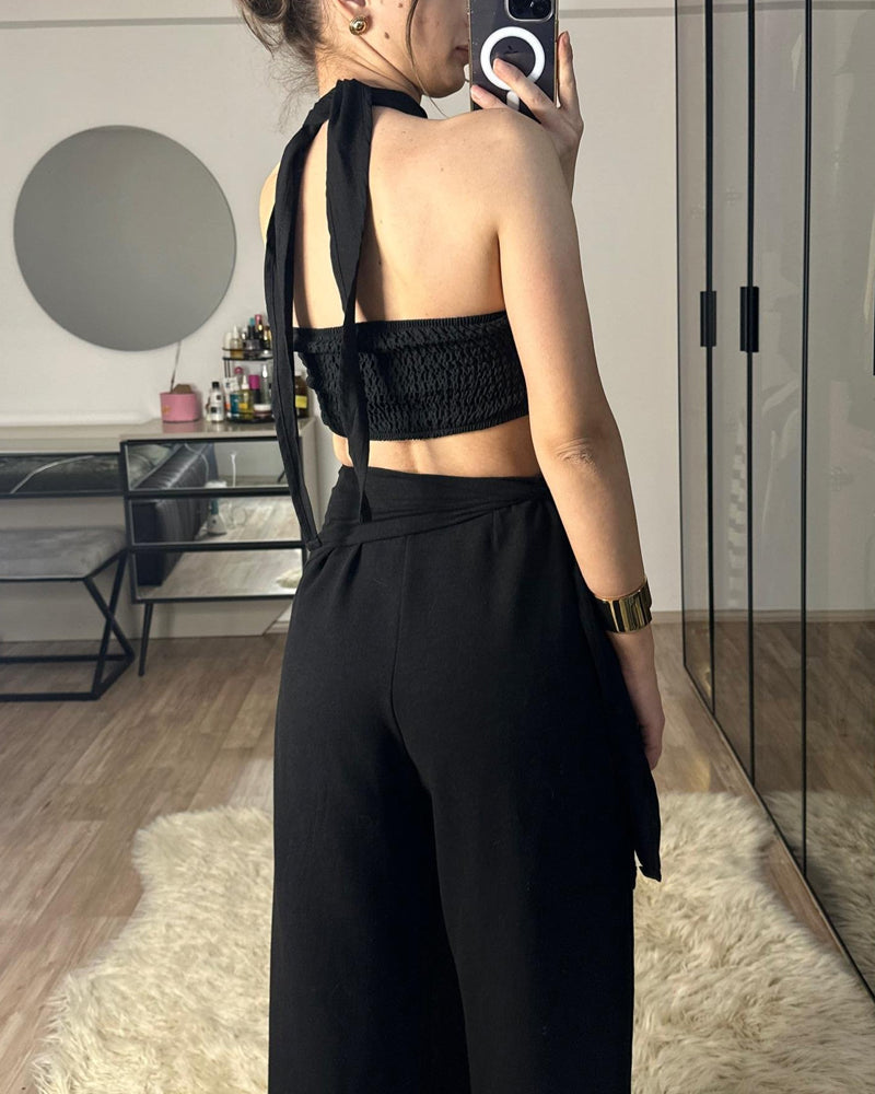 Fashion Lace-Up Top & Lace-Up Pants Two-Piece Set