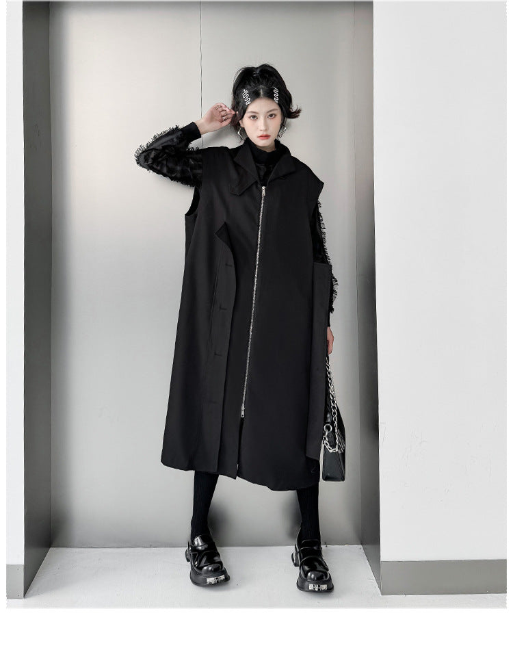 Dark Style Zipper Sleeveless Coat