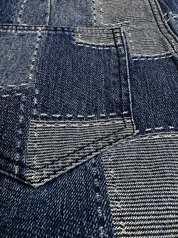 Loose Wide Leg Buttoned Plaid Pockets Split-Joint Jean Pants Bottoms