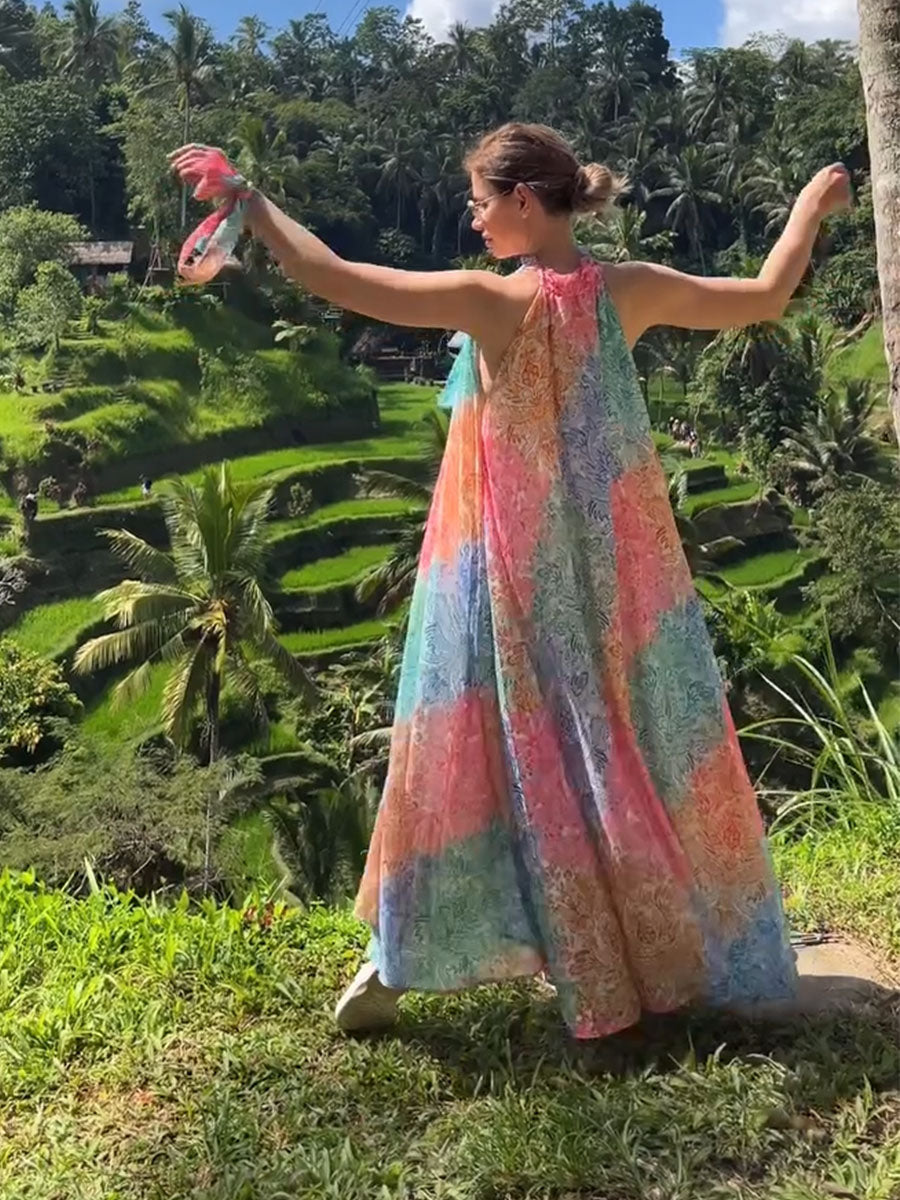 Summer vacation colorful printed dress