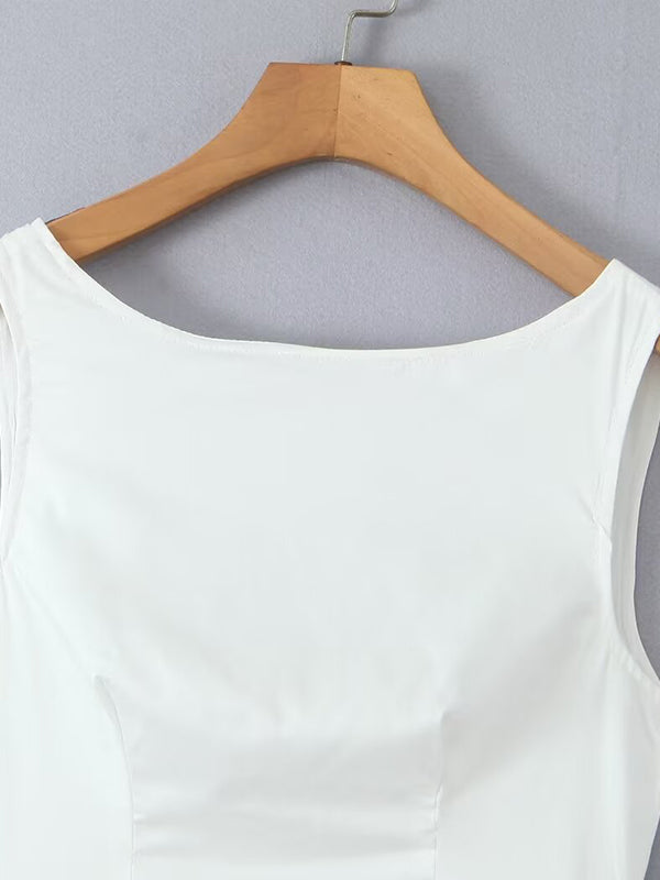 A-Line Loose No Belt Pleated Solid Color Zipper Round-Neck Midi Dresses