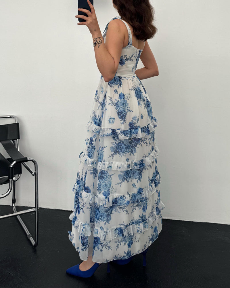 Elegant Lace-Up Flower Dress