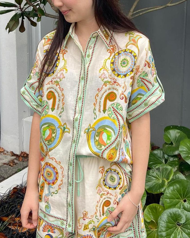 Abstract print casual two-piece set