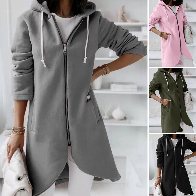 Simple Zipper Hooded Long Sleeve Outwear
