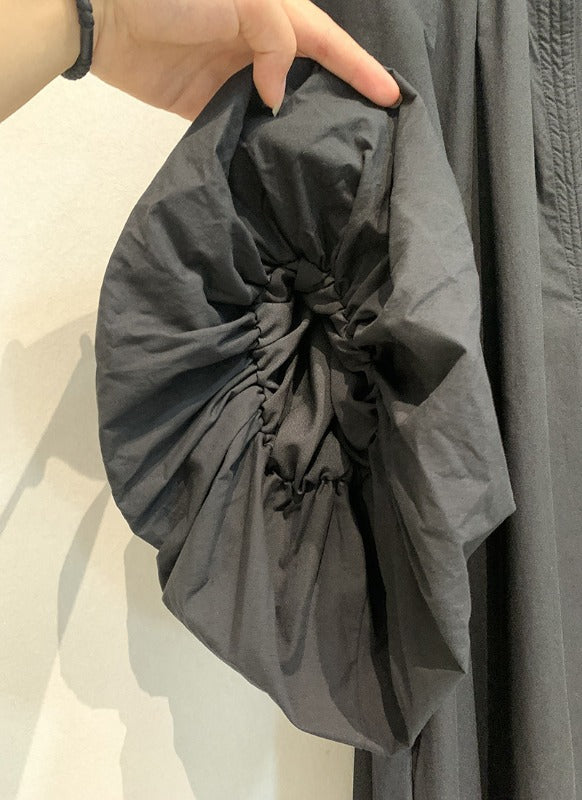 V-Neck Loose Casual Puffy Sleeves Solid Color Maxi Dress