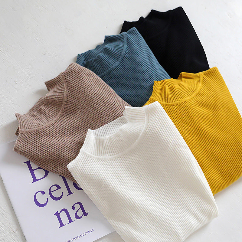 Pure Color half collar sweater autumn and winter women's slim knit bottoming shirt