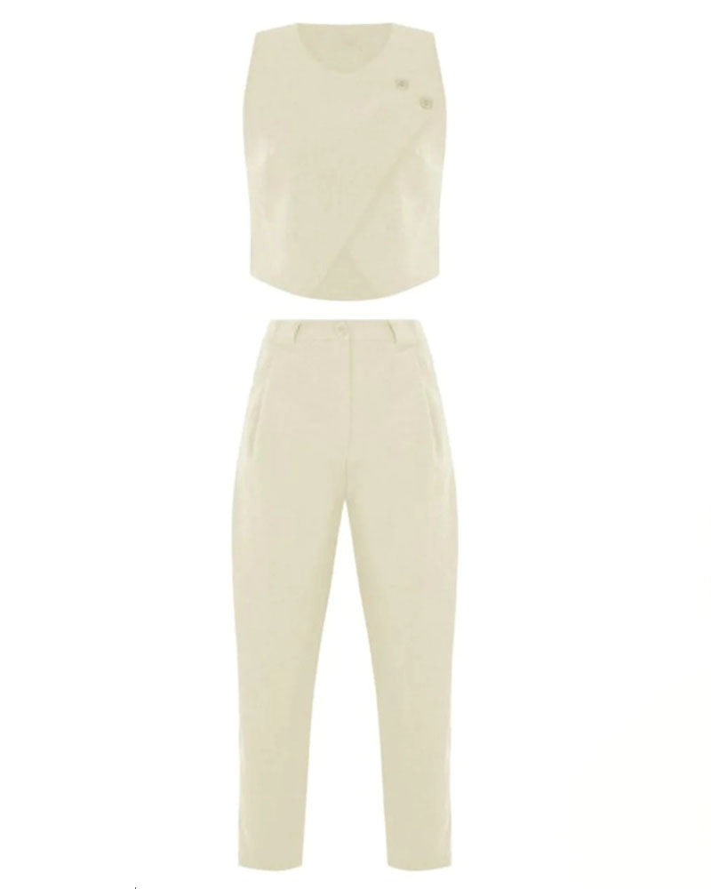 Solid Crewneck Top & Pants Two-Piece Set