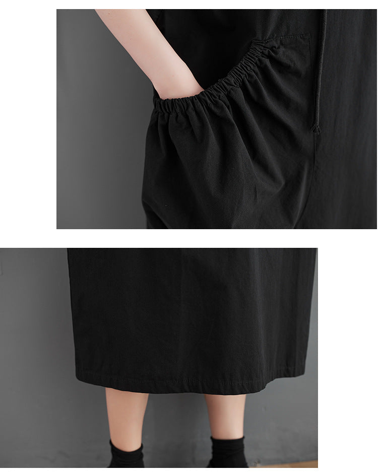Loose Hooded Short Sleeve Midi Dress