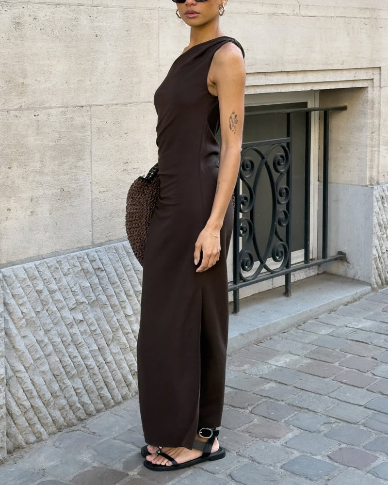 Casual Solid Color Shoulder Dress